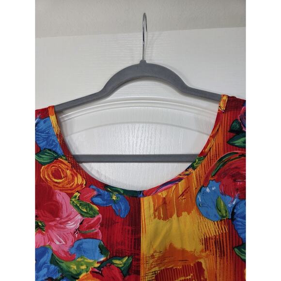 Jams World Tropical Floral Print Rayon Midi Colorful Retro Sundress, Size Medium - Picture 9 of 12